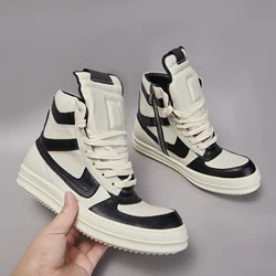 Brand Casual Men Shoe High Top Women Sneaker Quality White Ankle Boot Geobasket Leather Zipper Shoe Luxury Classic Big Hook Shoe