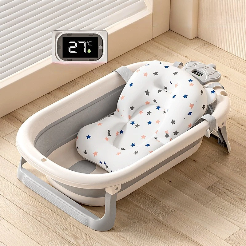 ‌ Bañera de bebé plegable de grado hospitalario, lavabo de baño para recién nacido de 3 etapas con tapón de drenaje con termómetro Digital, compatible con bebés de 0 a 24 meses