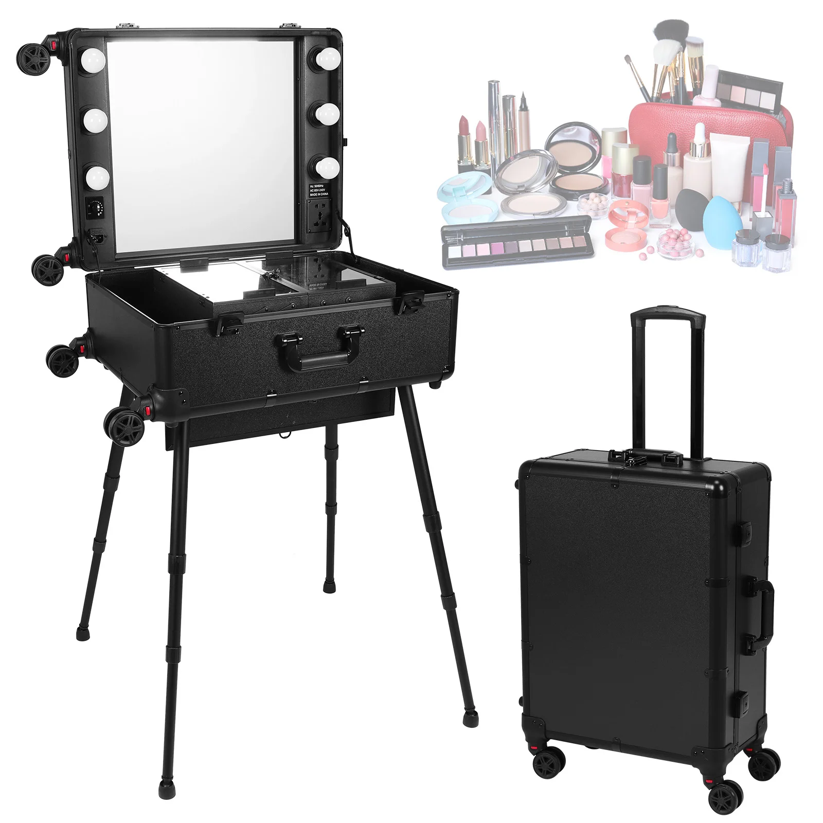

Передвижной косметический органайзер на колесиках с зеркалом и подсветкой, мобильная парикмахерская станция на колесах для женщин и девушек