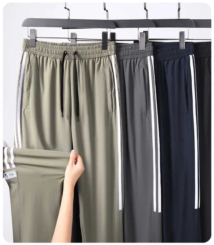 

Plus Size 8XL Summer Ice Silk Sport Casual Men's Pants Luxury Solid Color Male Trousers High Elasticity Man Sweatpants