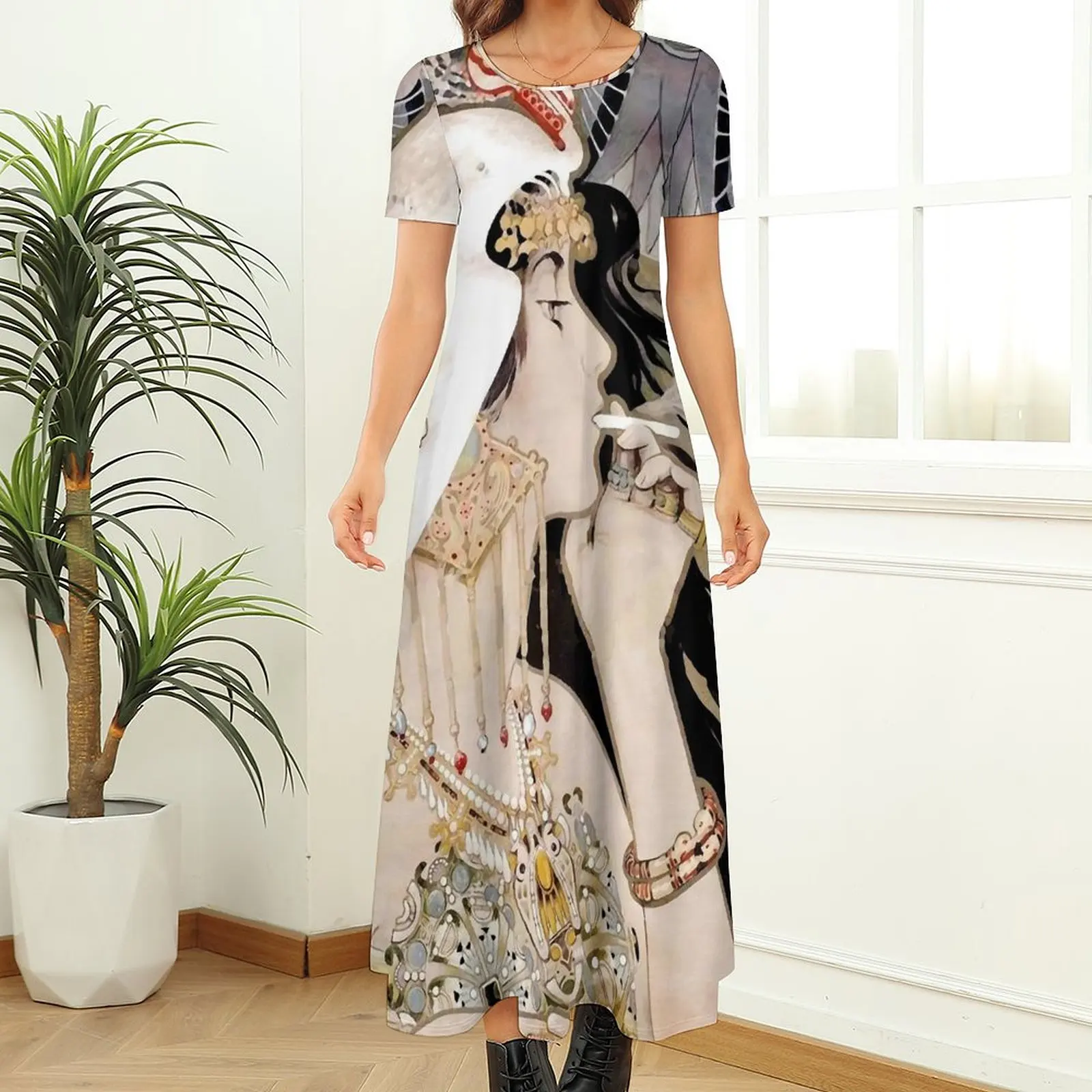 Art Nouveau Bejeweled Smoking Woman Dress  Streetwear Boho Beach Long Dresses Women Cute Maxi Dress Birthday Gift