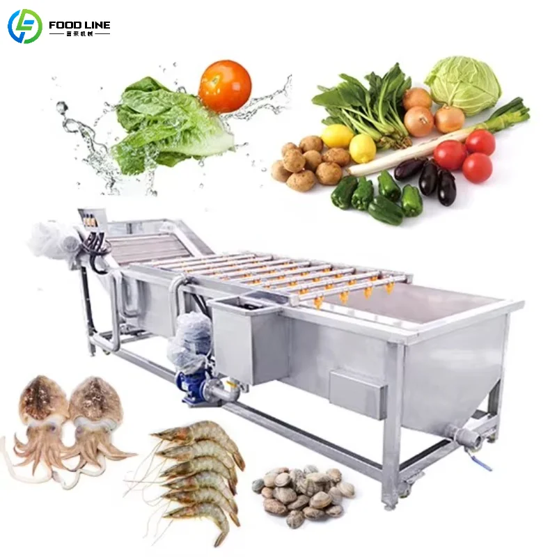 Customized Commercial Food Grade Fruit and Vegetable Washing Machine Bubble Washer with Sprinkler System