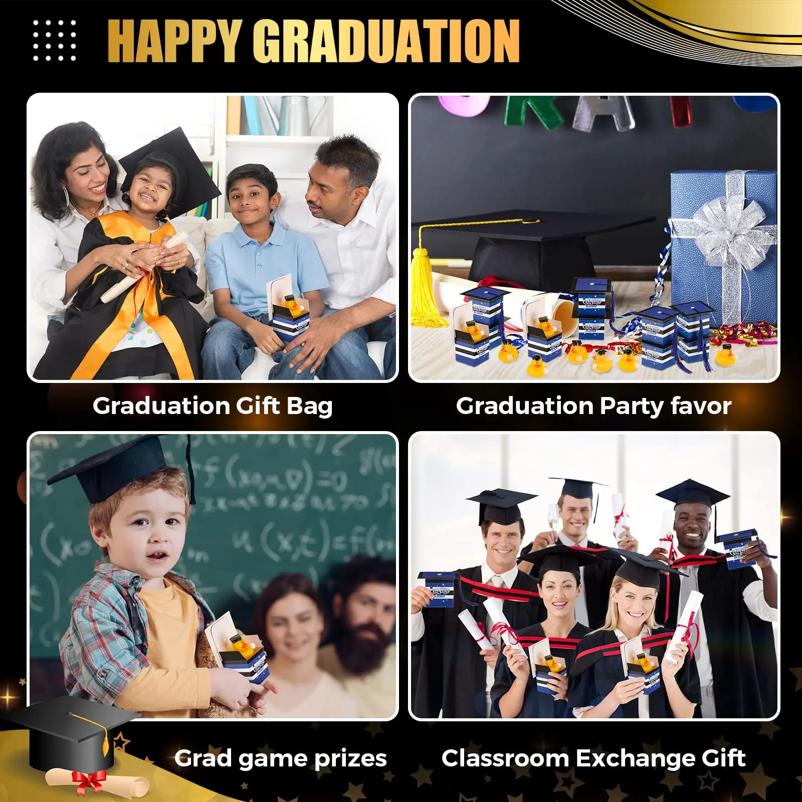 24/48 Sets Graduation Rubber Duck Cap Gift Boxes with Mini Grad Bulk Grad Party Favor Grad Candy Boxes for Graduation