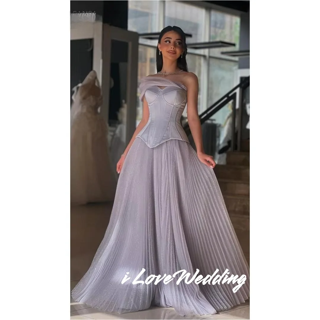 Mujer un hombro A-line Sweetheart brillante vestidos de fiesta vestidos de fiesta elegantes batas de fiesta hasta el suelo plisado personalizado