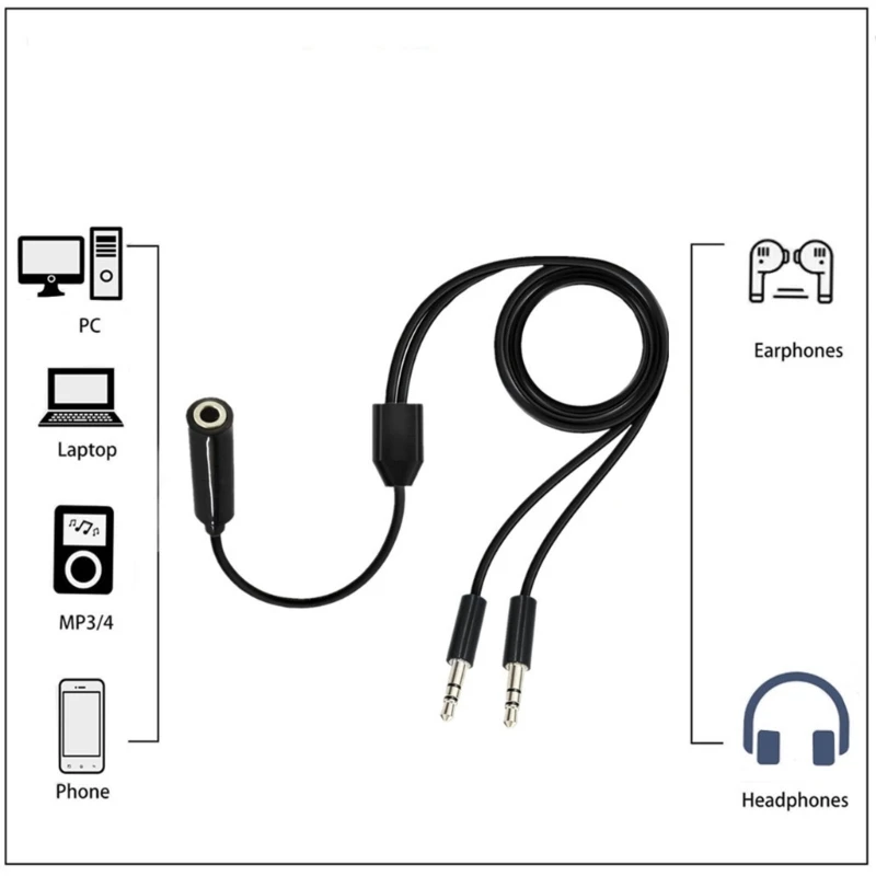 573A Y Shaped 3.5mm Cable 3.5mm Female to 2 Male for Two Speakers Headphones