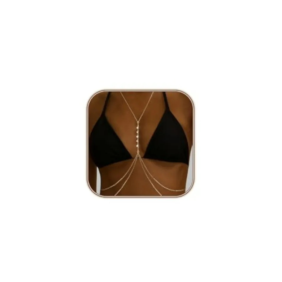 

HERIER 14K Gold Plated Body Chains for Women, Sexy Layered Belly Waist Chain Crossover Bikini Bra Body Jewelry, Summer Beach Rh
