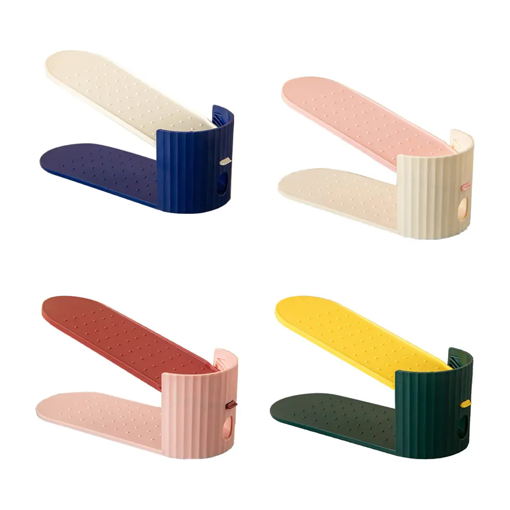 

4pcs Adjustable Rack Household Shoes Rack Compact Double Layer Storage Organizer Household Narrow Shelves Holder