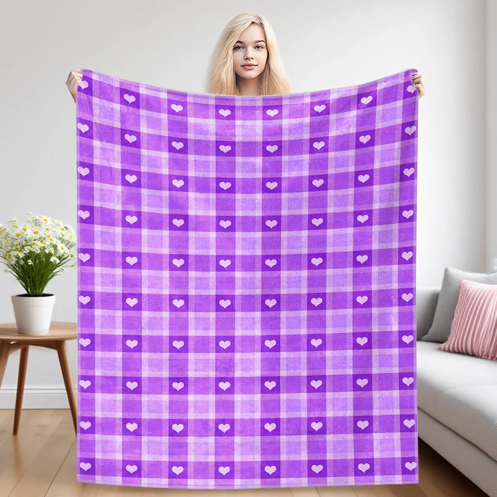 Purple Heart Plaid Winter And Summer French Plush Blanket Soft And Fluffy Comfortable Wool Blanket Sofa Ideal Gift