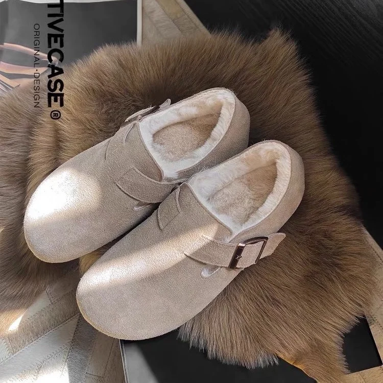 Shoes Woman Flats Round Toe Casual Female Sneakers Slip-on Loafers Fur Dress Winter Retro Slip On New Lace-Up Rubber Flock Leisu