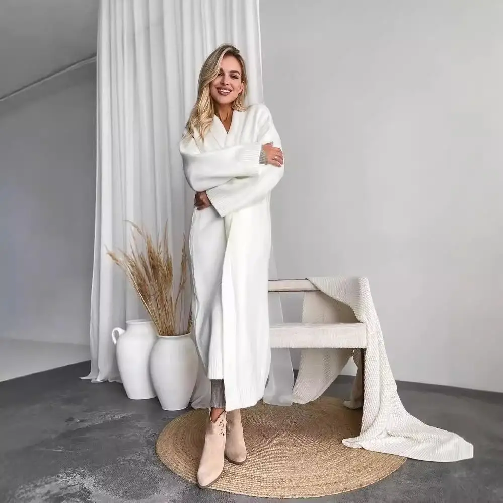 Women's Long Sve Collarl Cardigan Sweater Jaet Thiened Polyester Fiber Winter Commute Sle Open Cardigan