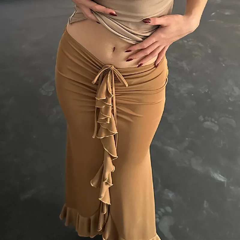 

Women Solid Ruffles Skinny Skirt Sexy Ruched Bandage High-waist Street Skirts Summer Elegant Office Casual Woman Short Dress