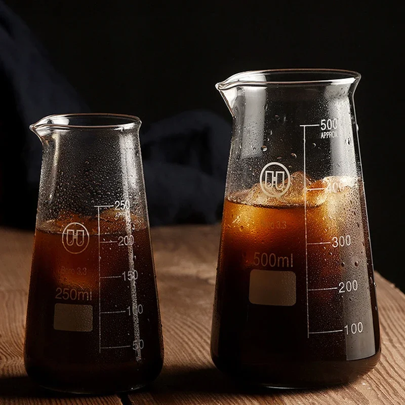 250ml/500ml Conical Glass Coffee Sharing Pot Iced Americano Coffee Utensils Hand-Brewed Coffee Sharing Pot Conical Measuring Cup