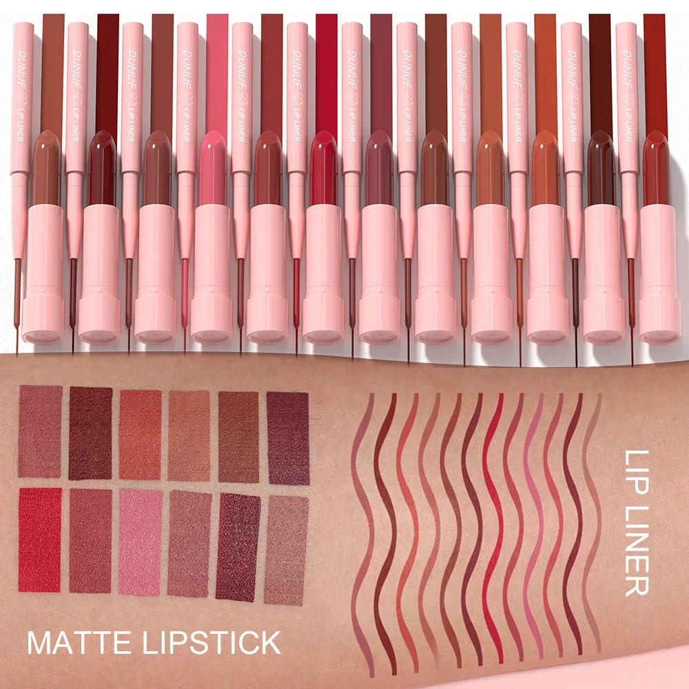 Waterproof Matte Lip Liner And Lipstick Set - Red Brown Contours Long-Lasting Non-Sticky Hydrating Lip Makeup