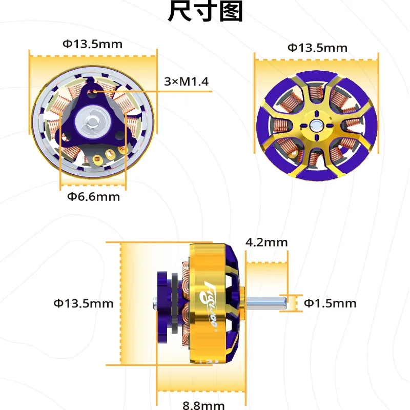 FLYWOO ROBO moteur 1-2S violet or Halo série RB1003 sans balais adapté aux modèles Whoop et cure-dents pour Drone RC course FPV