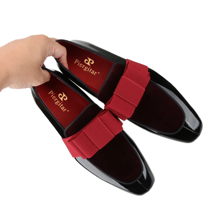 Black Patent Calfskin And Velvet Hand Stitching Men display picture 1