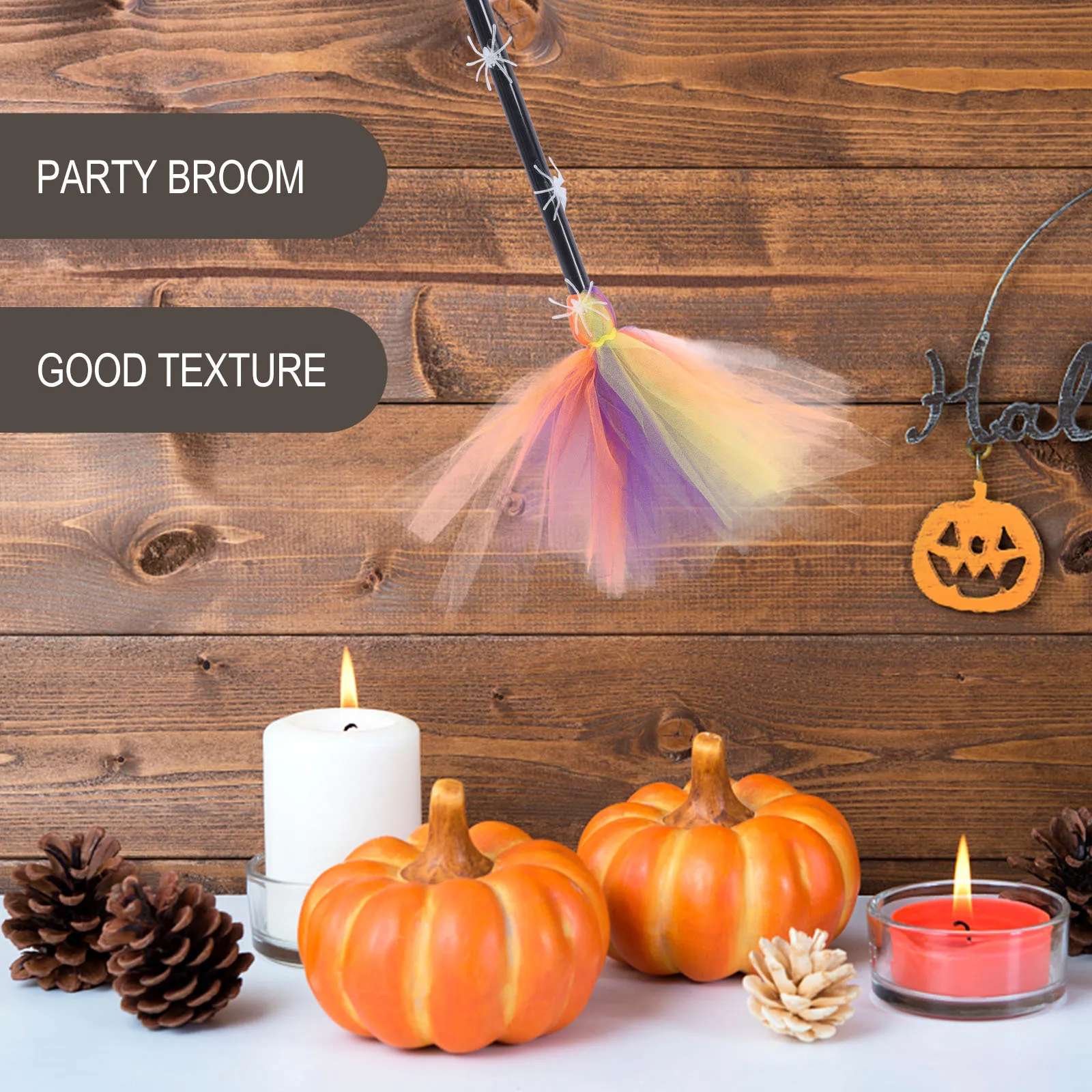 

1pc Glow In The Dark Spider Net Gauze Witch Broom For Halloween Party Decor Broom Ornament Wizard Besom Cosplay Accessory