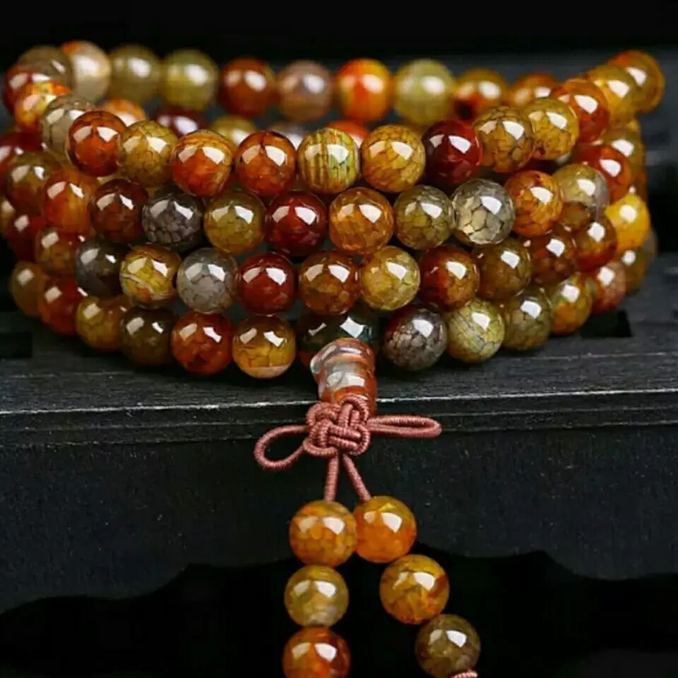 

Natural Dragon Scale Agate Bracelet Rudraksha Mala Beads Necklace With 108 Prayer Bead Cracked Agate Bracelets Bangle Men Women