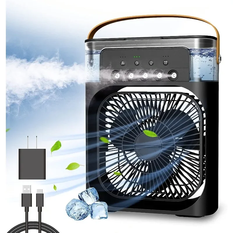 

Portable Air Conditioner Fan, Mini Fan Cooler 1/2/3 H Timer 3 Wind Speeds and 3 Spray Modes for Desk Nightstand Coffee Table