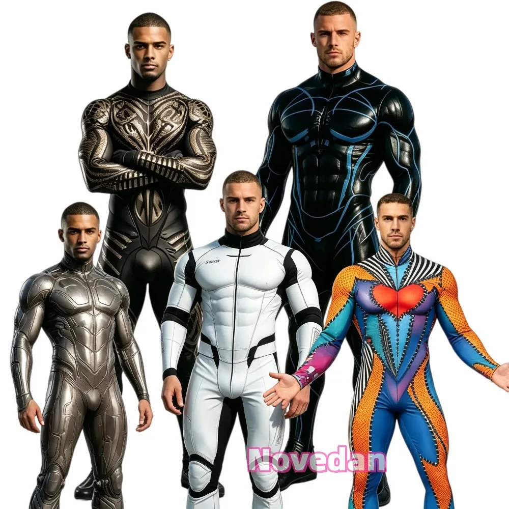 Mechanischer Cyberpunk-Bodysuit für Männer, Roboter-Zukunftskostüm, Weiße Steampunk-Rüstung, Cosplay-Outfit, Halloween-Party-Jumpsuit 2026 Zentai-Anzug
