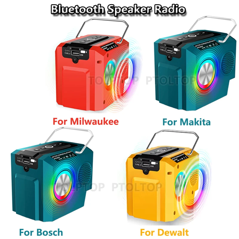 Altifalante Bluetooth com Porta de Saída Usb tipo c Altifalante para Makita Dewalt Milwaukee Bosch Leitor de Bateria Li-ion 1820v