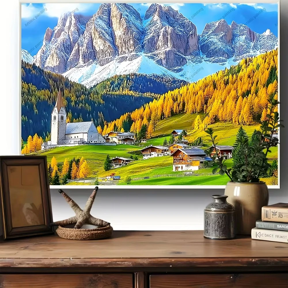 

500 1000 1200 2000pcs Jigsaw Puzzle Alpine Village Autumn Landscape Snow Capped Mountains For Adults Premium Quality Gift