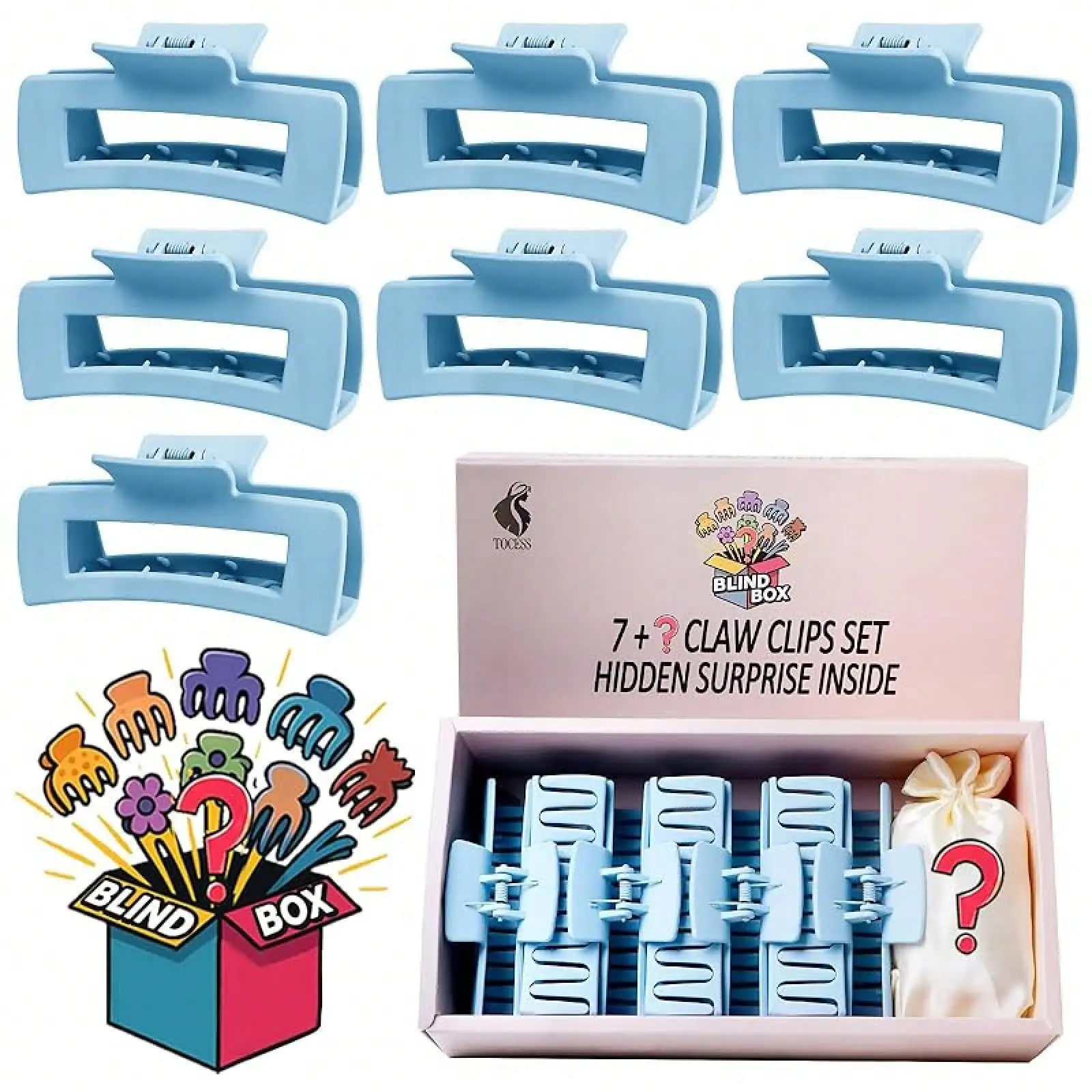 

TOCESS Claw Clips: 8 Pack 413 Inch Blue Square Plastic & Cellulose Acetate Hair Claws Set | Non-Slip & Strong Grip Thick Thin Hair Women | Large Jaw Clips Stocking Stuffersvalentine's Day GFFG