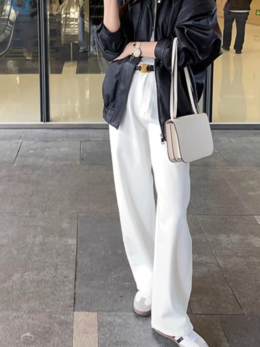 New 2026 High Waist Straight Leg Jeans Women's Casual Loose Wide Leg Pants Summer Slimming Narrow Version White Denim Jeans