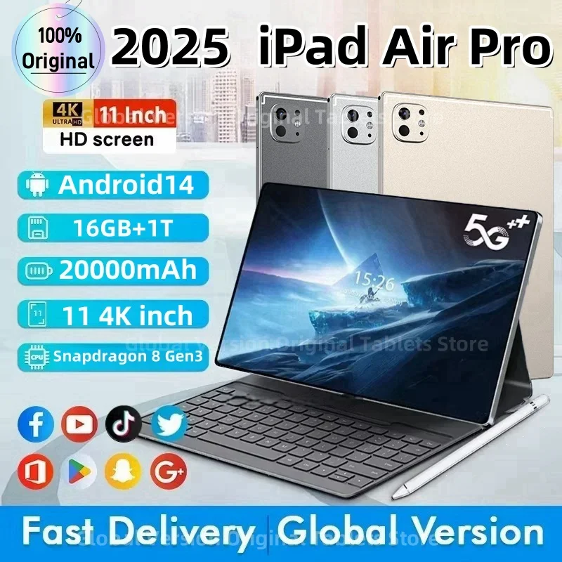 Global Version New Original IPad Air Pro Tablet 11inch  HD 4K Android 14 16GB+1T 20000mAh 5G Dual SIM Bluetooth WiFi GPS Tablet