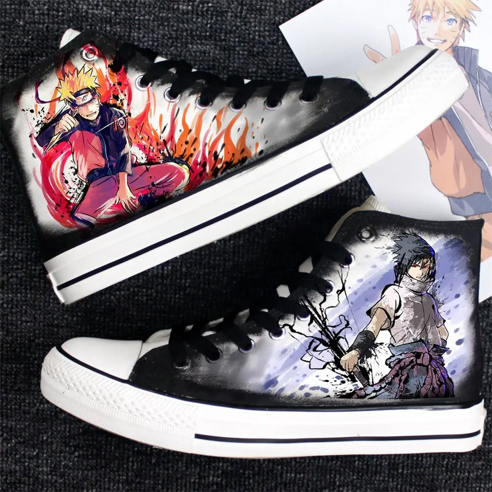 

Мужские и женские кеды из канваса с изображением Наруто, высокие кроссовки в стиле аниме, повседневные кеды с граффити, нескользящие, подарок на праздник в стиле Узумаки Наруто