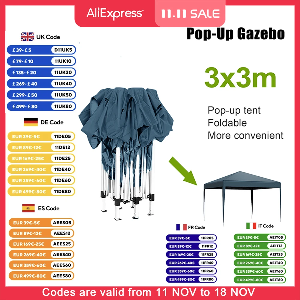 Pop up Gazebo 3×3m Marquee Party Tent Heavy Duty Garden Outdoor Picnic Canopy