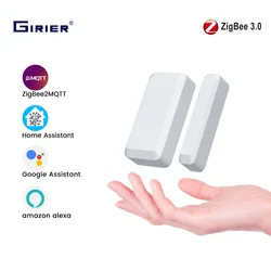 GIRIER ZigBee Door and Window Sensor Wirless Smart Contact Detector for Home Security Works with Alexa Hey Google Home Assisant