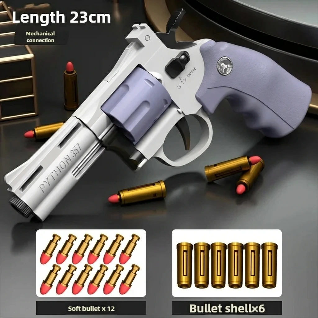 Soft Bullet Revolver Toy Gun for Kids One-Key Detachable Ejecting Continuous Shooting Pistol