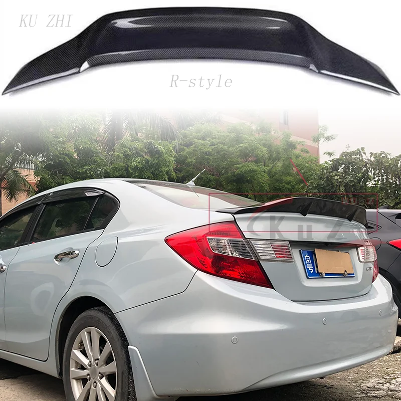 For Honda Ninth Generation Civic 2013 2014 100% Real Carbon Fiber Highquality Rear Spoiler Trunk Lid Diffuser R Styl