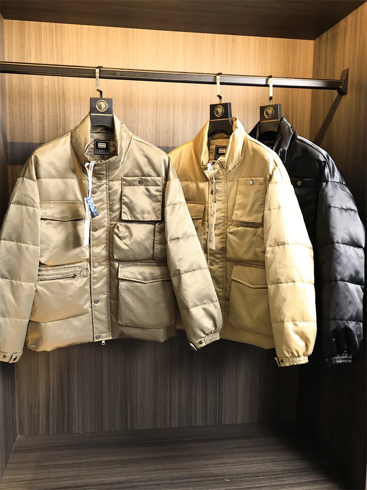 

Уличное мужское пальто с воротником-стойкой Du down Jaet Faionable в стиле ретро, теплое ветрозащитное пальто из полиэфирной ткани, рабочая одежда