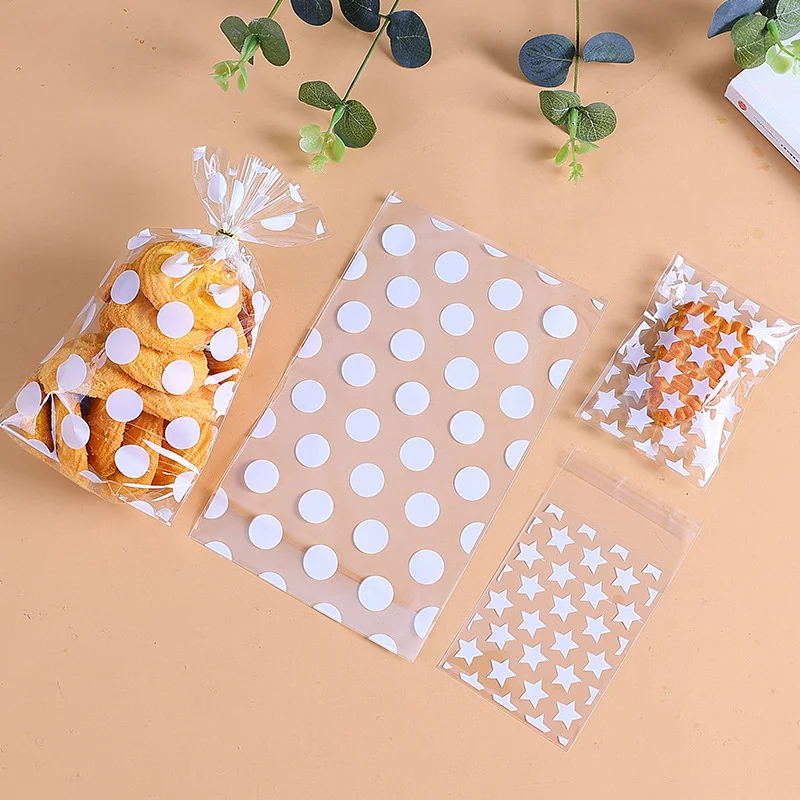 2Size 50PCS Star/Dot Transparent Candy Bags Cookies Packaging Bag For Kids Birthday Party Baking Supplies DIY Gifts Wrapping