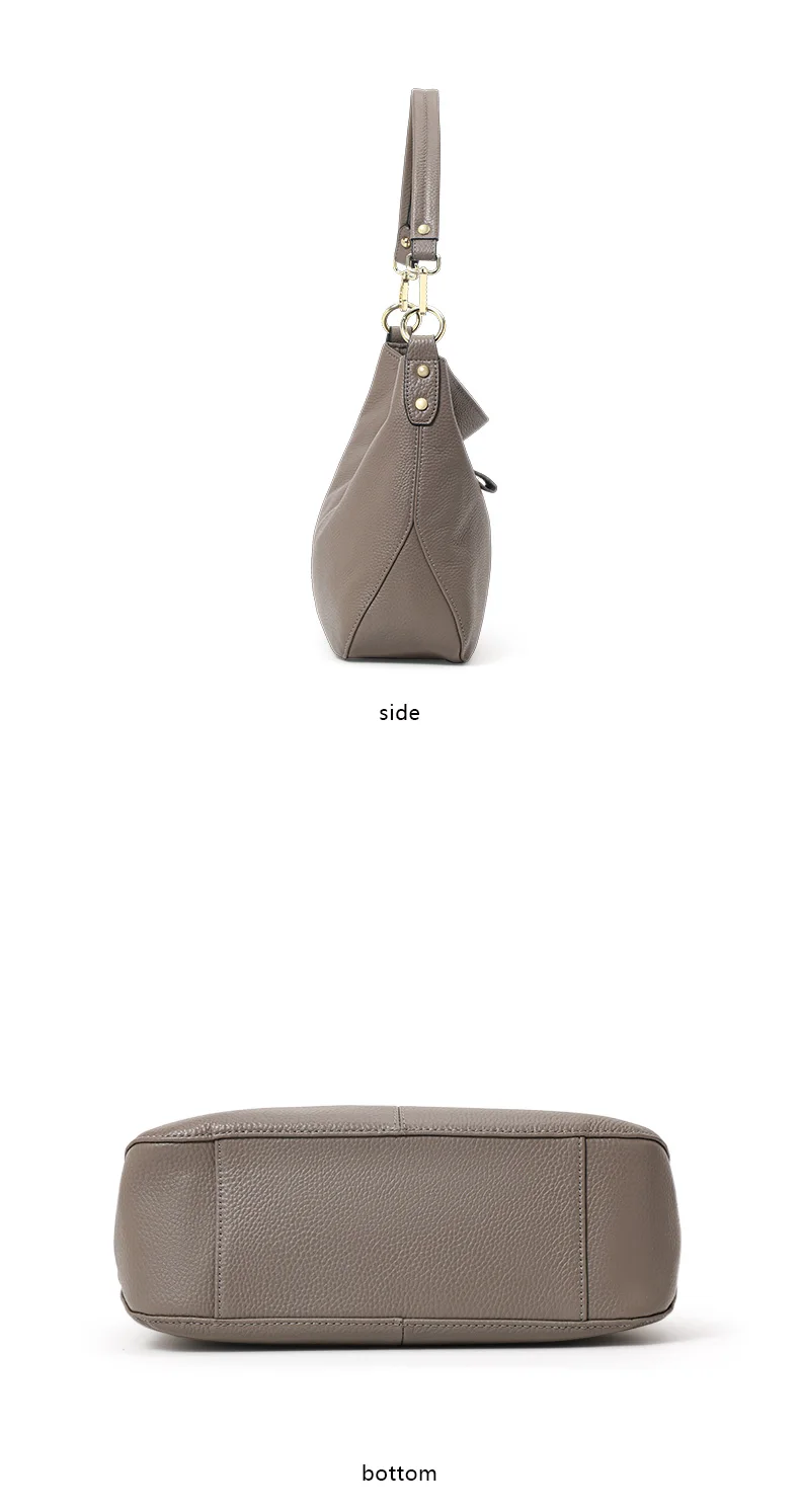 Echte Leder-Schultertasche für Damen, Aufbewahrungshandtasche, Schlichte und Leichte Graue Einkaufstasche – Detail 10