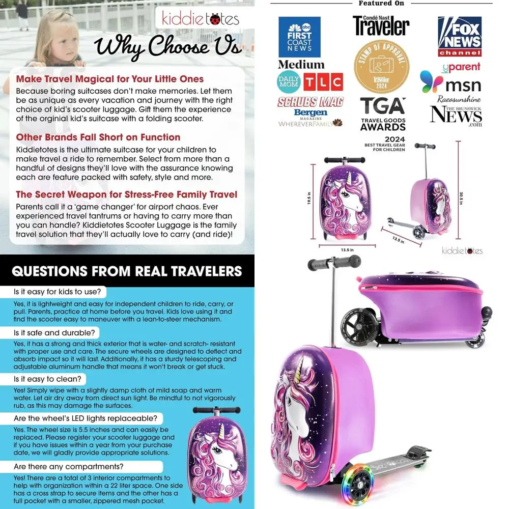 حقيبة سكوتر للأطفال قابلة للطي - أمتعة صلبة خفيفة الوزن مع عجلات LED لمتعة سفر الأطفال الصغار #1