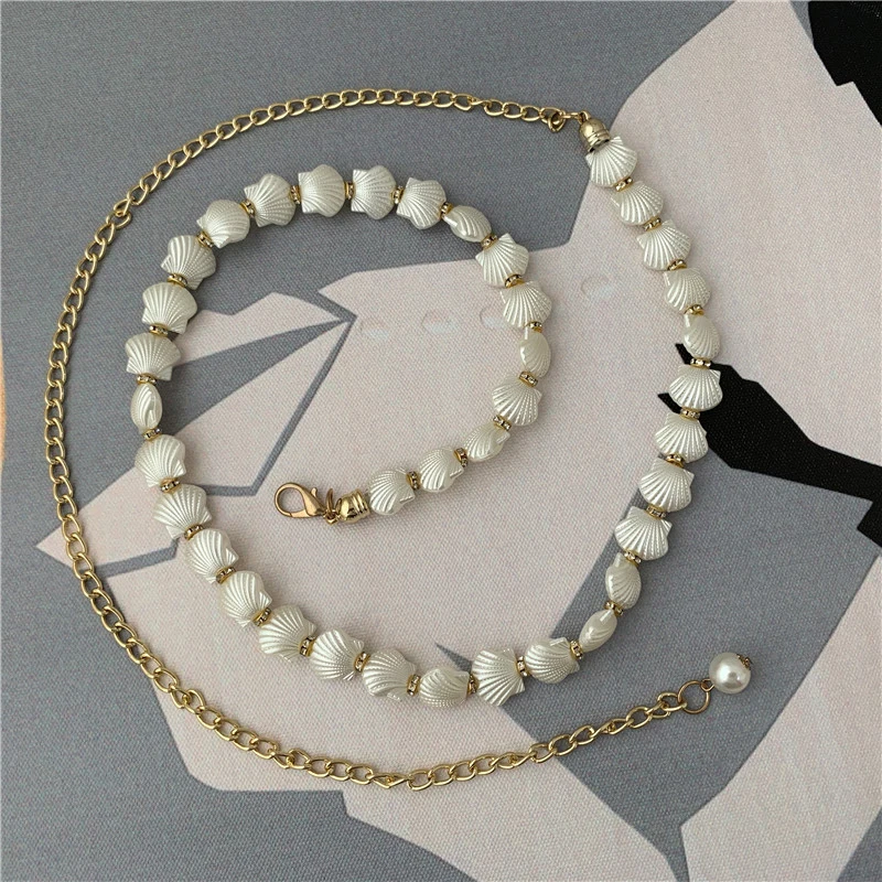 

New Pearl Shell Dress Belt Fancy Women Waistband Chain