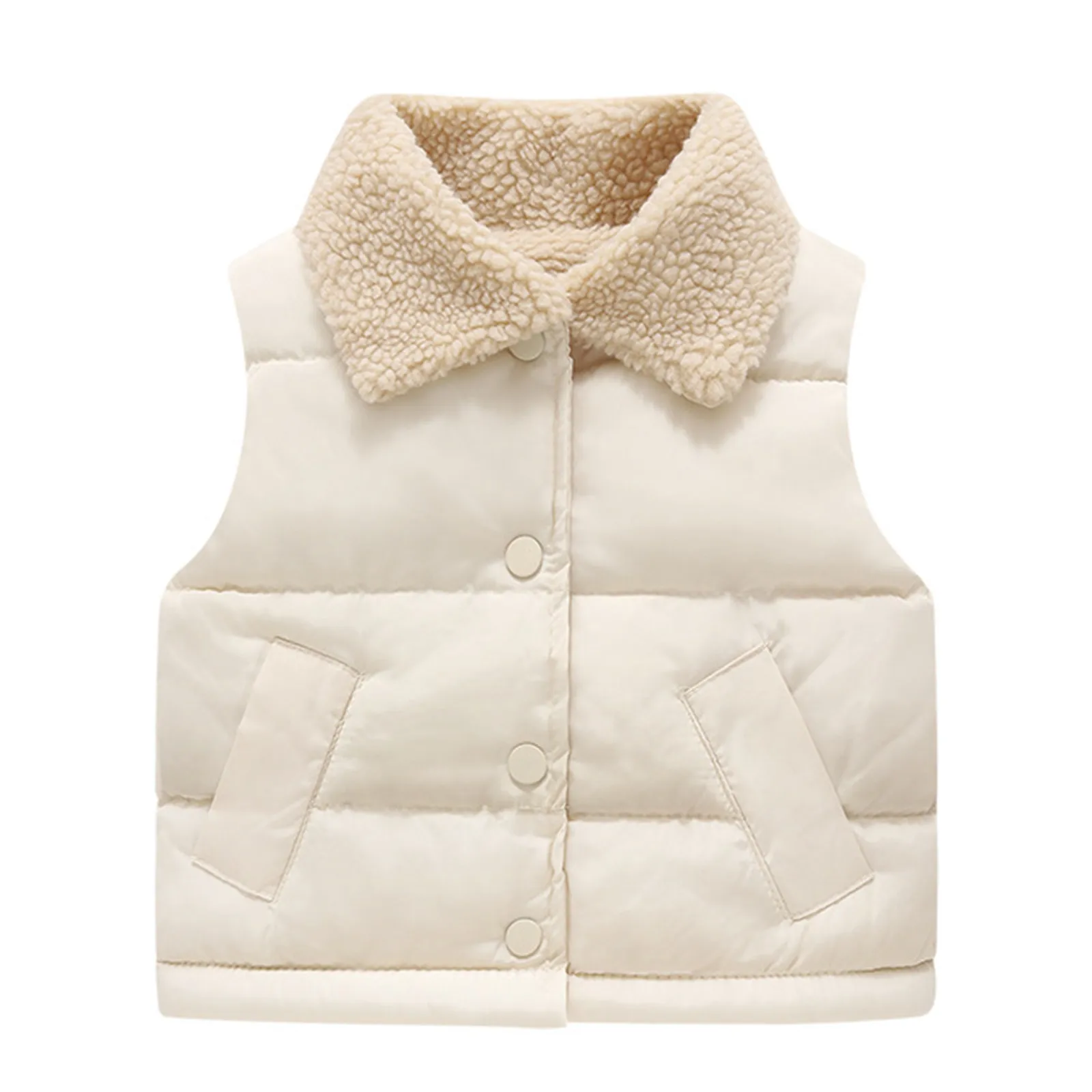 Winter Wool Kids Boys Infant Girl Clothing Toddler Thicken Solid Color Turn-down Collar Down Vest For 1-8 Y Kids Girls Clothes