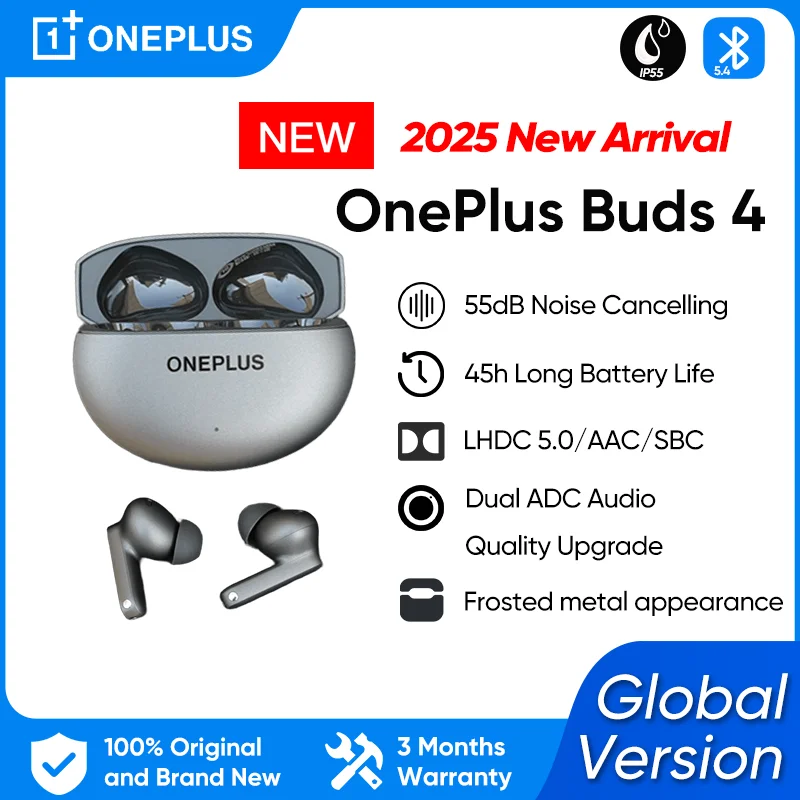 

2025 New Arrival OnePlus Buds 4 Wireless Earphones Long Range IP55 Waterproof AI Call Noise Reduction Portable Earbuds 5.4