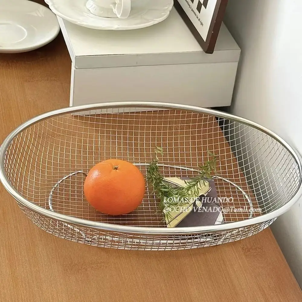 Portable Stainless Steel Fruit Basket Oval Large Capacity Vegetable Draining Basket Desktop Storage Basket