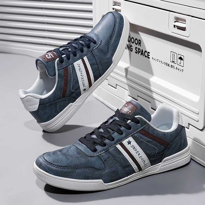 

Новая прогулочная кожаная повседневная обувь на плоской подошве для мужчин, удобные кроссовки для бега, рабочая обувь для прогулок, нескользящая, размер 39-48