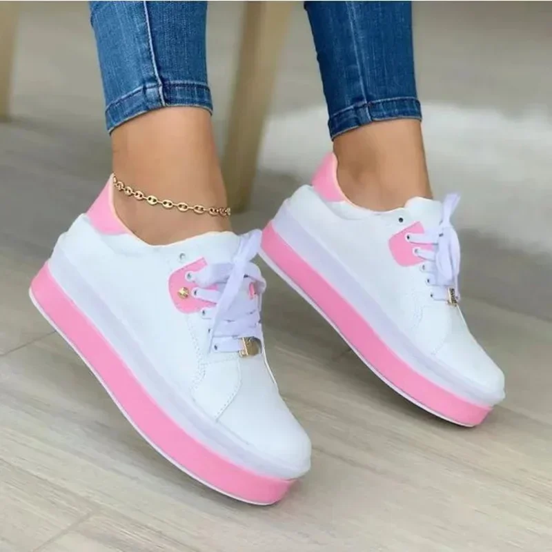 

Women's Vulcanized Shoes Sports Shoes 2022 Outdoor Platform Shoes Female Casual PU Fashion Lace-Up Sneakers Women Wedge Flats