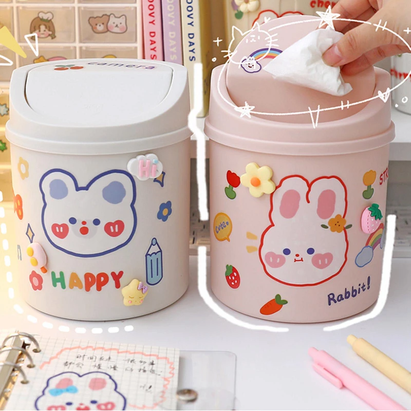 Mini Desktop Bin Small Trash Can Tube with Cover  Pencil Holder Bedroom Trash Can Garbage Can Clean Workspace Storage Box 