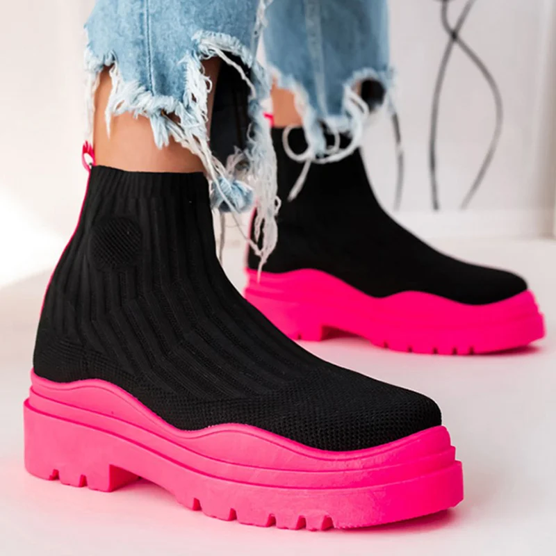 2023 New Women Casual Shoes Slip on Women Sock Shoes Solid Color Women's Sneakers Outdoor Ladies Flat Shoes Female Footwear