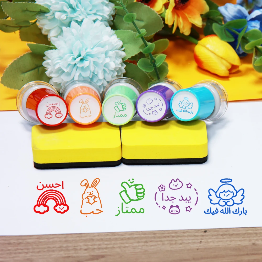 5 مجموعات من الأختام العربية الملونة ذاتية العرب، أفضل أختام المعلم المستديرة الممتازة والرفيعة، للتدرج في الفصول الدراسية #3