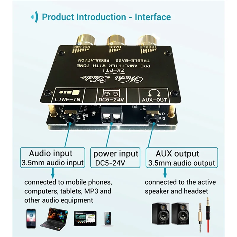 5X Bluetooth 5.0 Decoder Board Dual Channel Stereo Low Noise High And Low Tone Pre-Module Amplifier Board ZK-PT1-Y41A