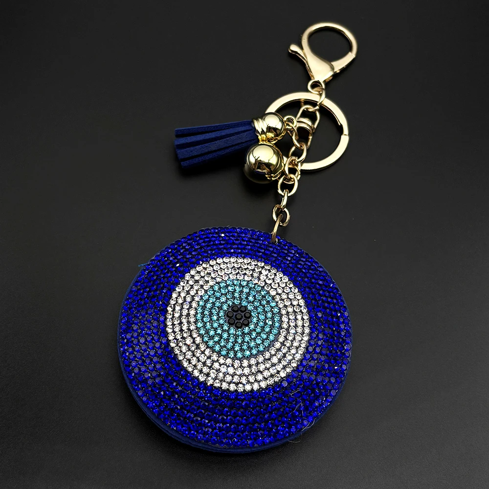 LLavero de ojo turco, llavero femenino de cristal para mujer, Color dorado, bolso de ojo de pavo azul, llavero con dije, joyería, llaveros ojo turco