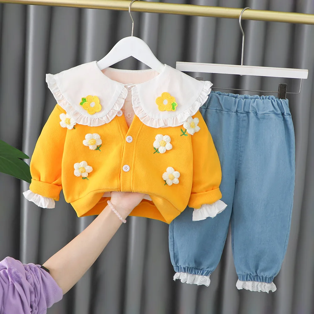 Korean version fashionable outer suit Children's clothing girls baby Internet celebrity spring new three-piece set 3-4 years
