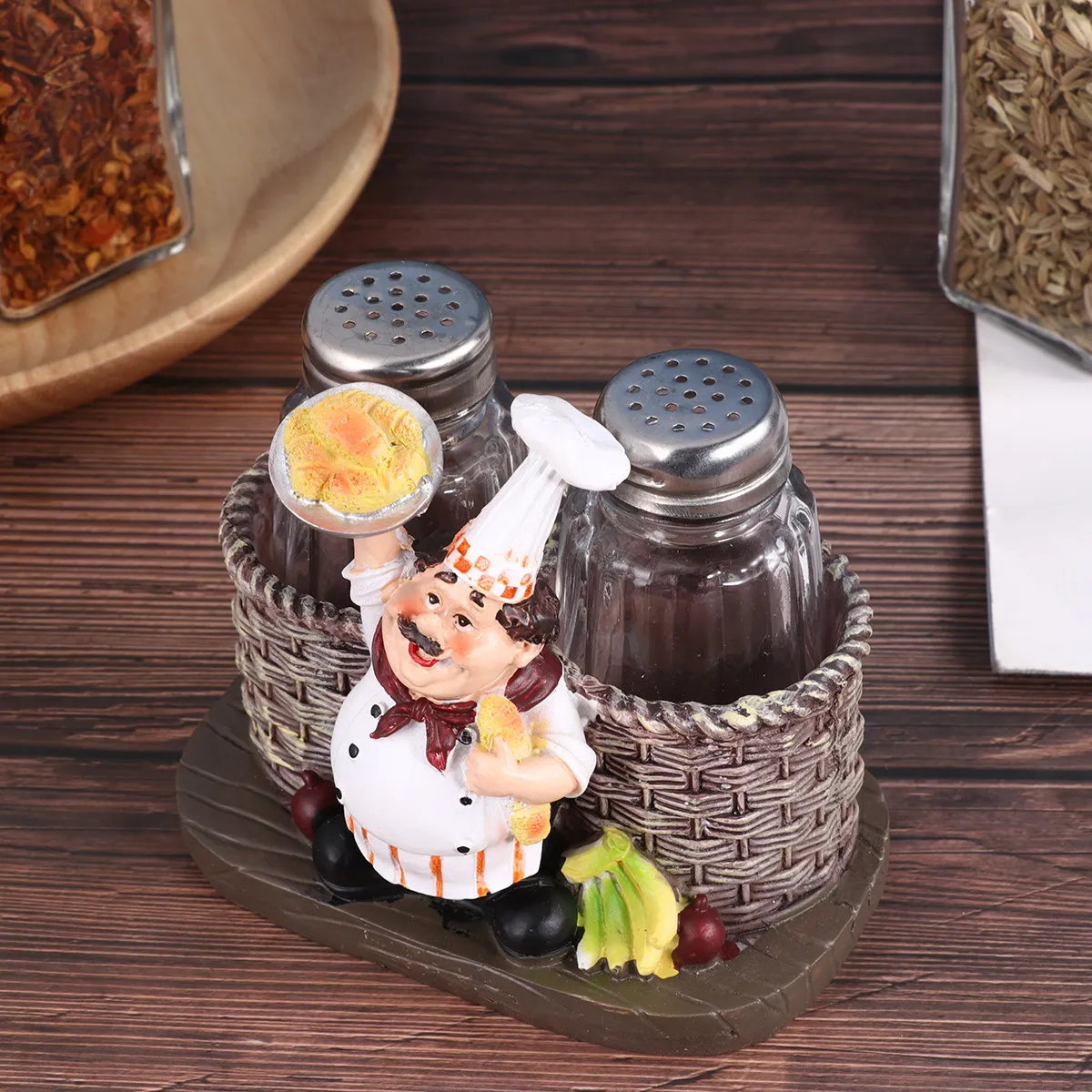 1Pcs Resin Bread Chef Ornament Retro Kitchen Decor Statue for Restaurant Cafe Bakery Home Desktop Cruet Style Chef Ornament